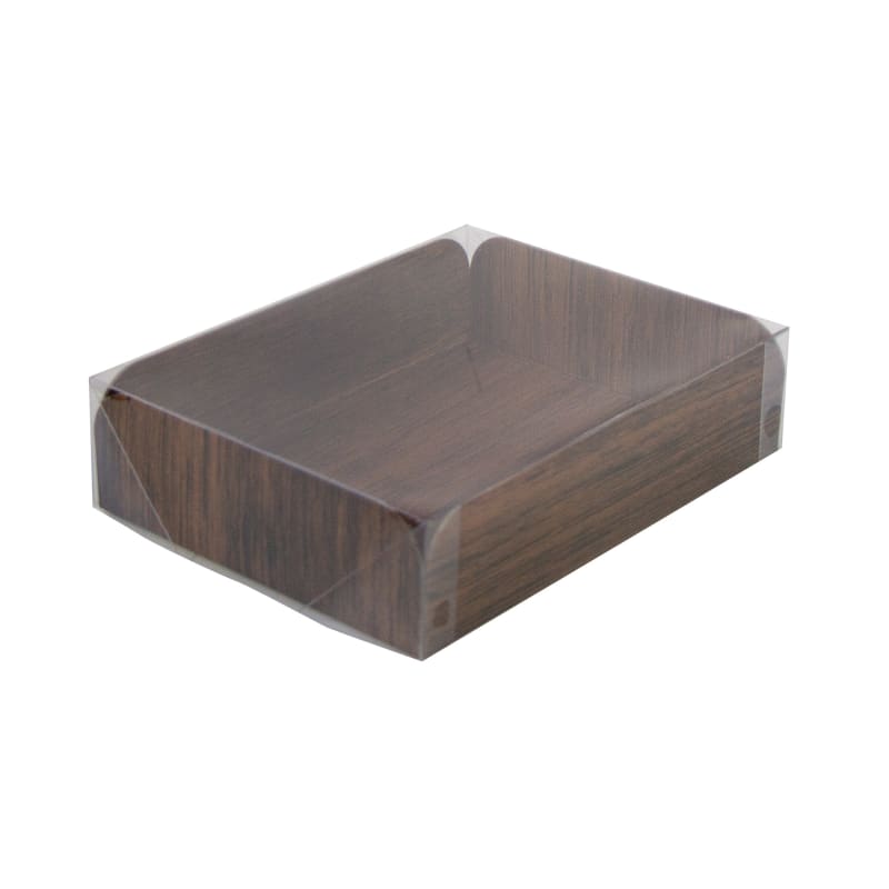 PacknWood 209CARB1520 Rectangle Corrugated Cardboard With Double-Sided Wood Decor With A Clear Lid