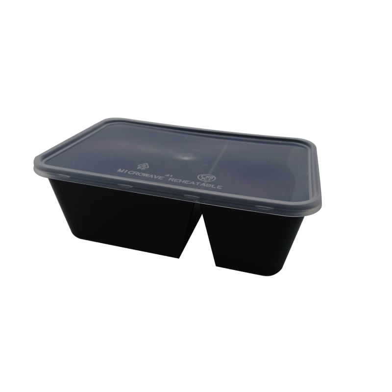 PacknWood 209REC759 Black rectangular PP plastic 2 compartments box with transparent lid