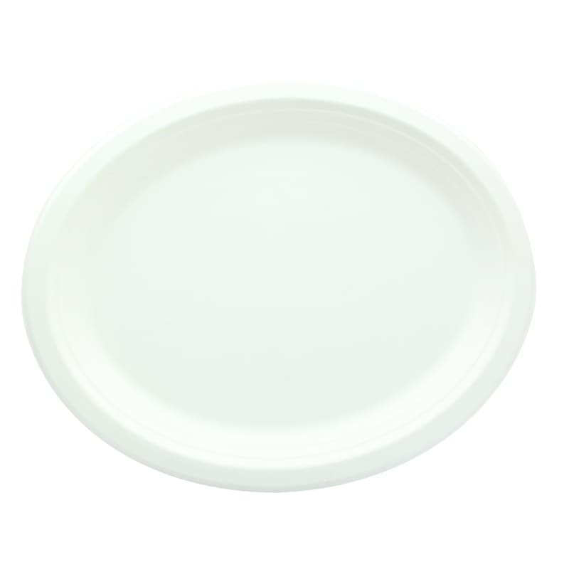 PacknWood 210APUO24F White Oval Sugarcane Plate (No added PFAs)