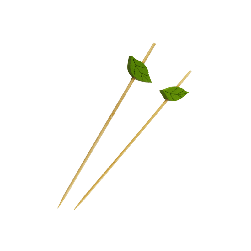 PacknWood 210BBLEAF12 Bamboo skewers with wooden leaf
