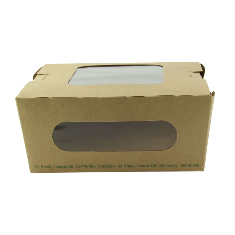 PacknWood 210BOXSP1003 Easy Closing Kraft Compostable Salad Box with 2 Windows