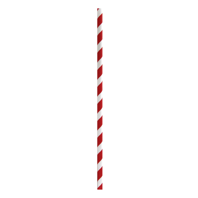 PacknWood 210CHP14RT Durable Red & White Striped Cocktail Paper Straws - Unwrapped