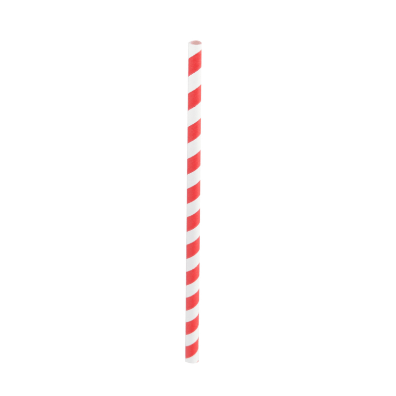 PacknWood 210CHP8R2T Durable Smoothie Paper Straws With White & Red Stripes - Unwrapped