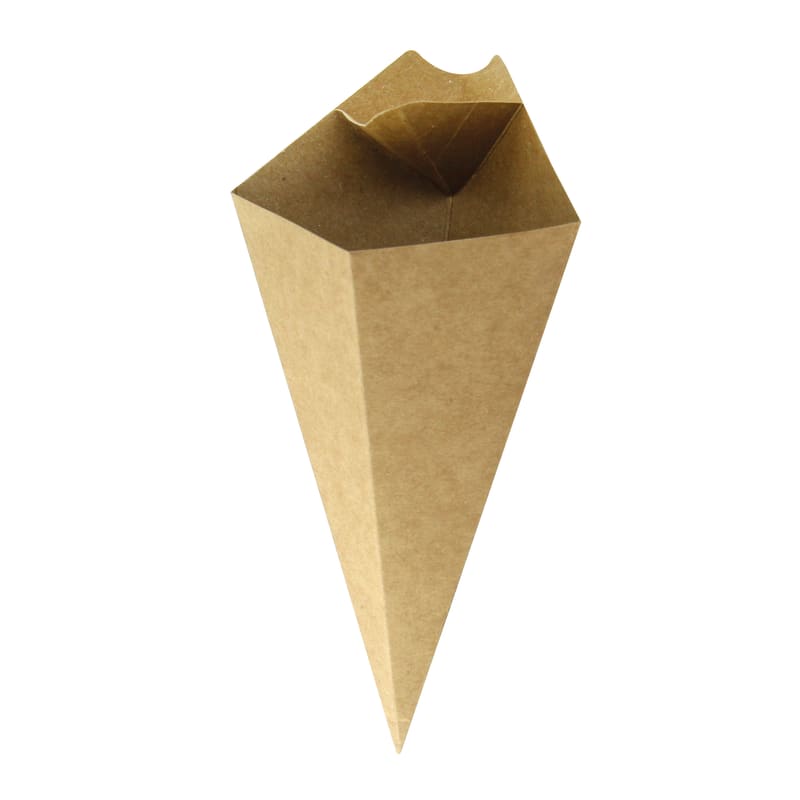 PacknWood 210CONFR1KR Kraft Paper Cones with Built in Dipping Sauce Compartment