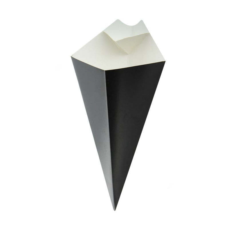 PacknWood 210CONFR2BLK Black Paper Cones with Built in Dipping Sauce Compartment