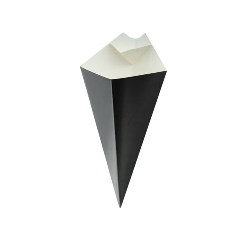 PacknWood 210CONFR3BLK Black Paper Cones with Built in Dipping Sauce Compartment