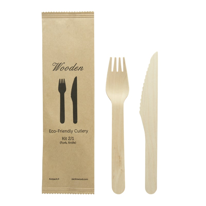 PacknWood 210COUVB2K Wooden Cutlery 2/1 kit (Knife + Fork)