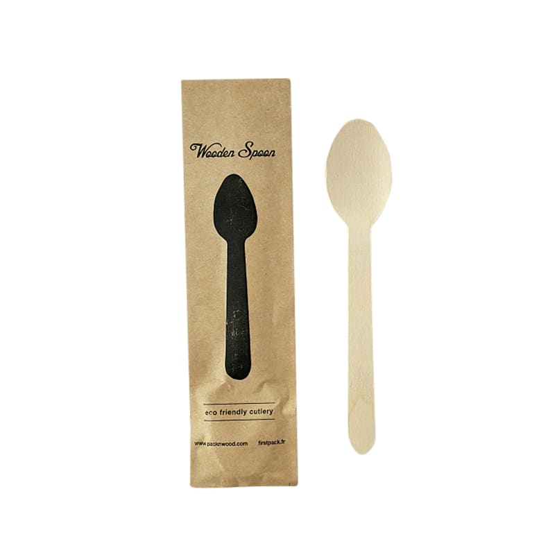 PacknWood 210CVB3W Wooden Spoon Wrapped in Paper Wrapper