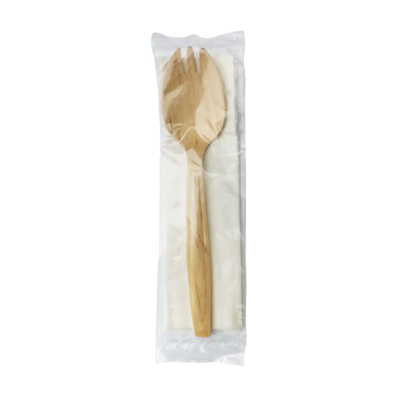 PacknWood 210CVBK2 Wooden Spork Individually Wrapped with Napkin