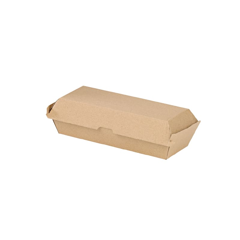 PacknWood 210EATDOG241K Kraft Corrugated Hot Dog Clamshell Take Out Box