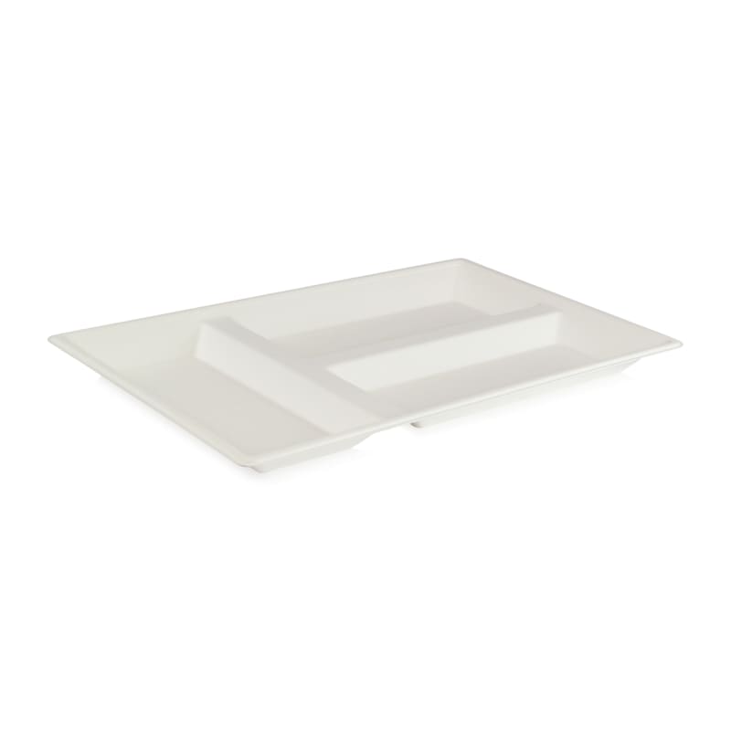 PacknWood 210ECOD4029F Eco-Design White Sugarcane Compartment Tray (No added PFAs)