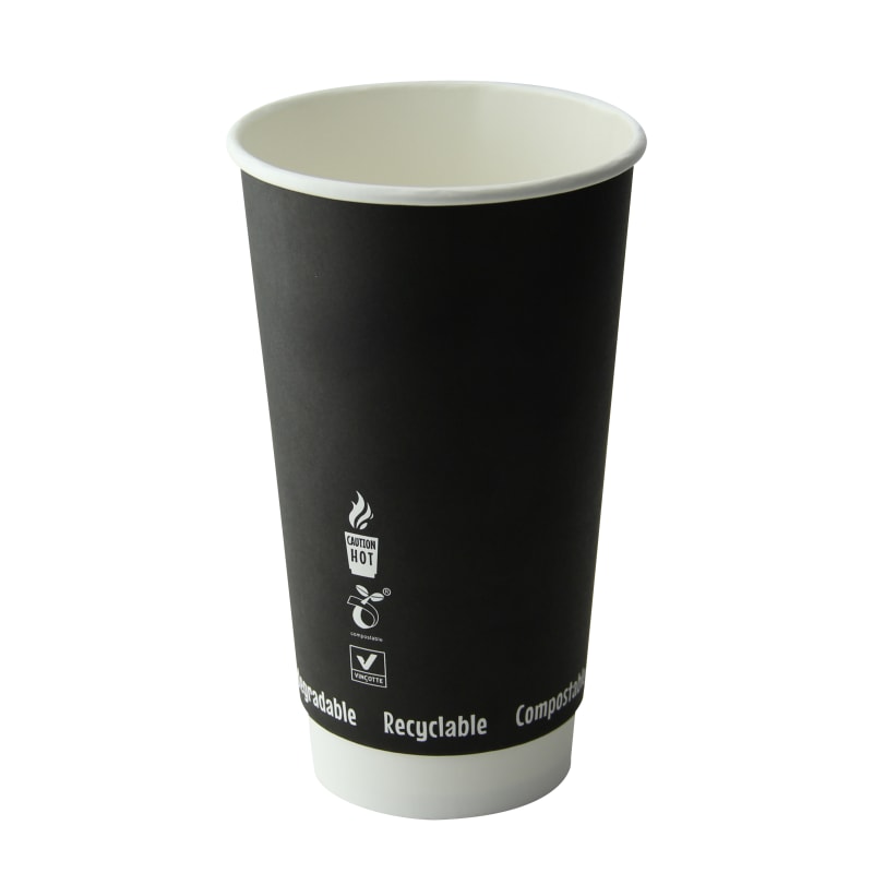 PacknWood 210GCDW20N Double Wall Black Compostable Paper Cup
