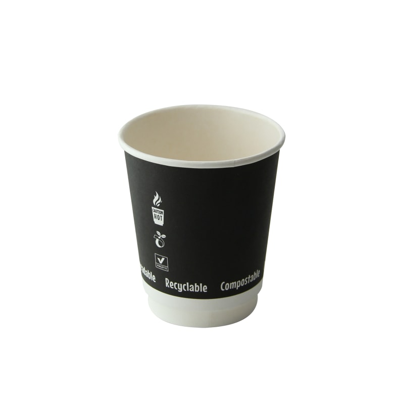 PacknWood 210GCDW8N Double Wall Black Compostable Paper Cup