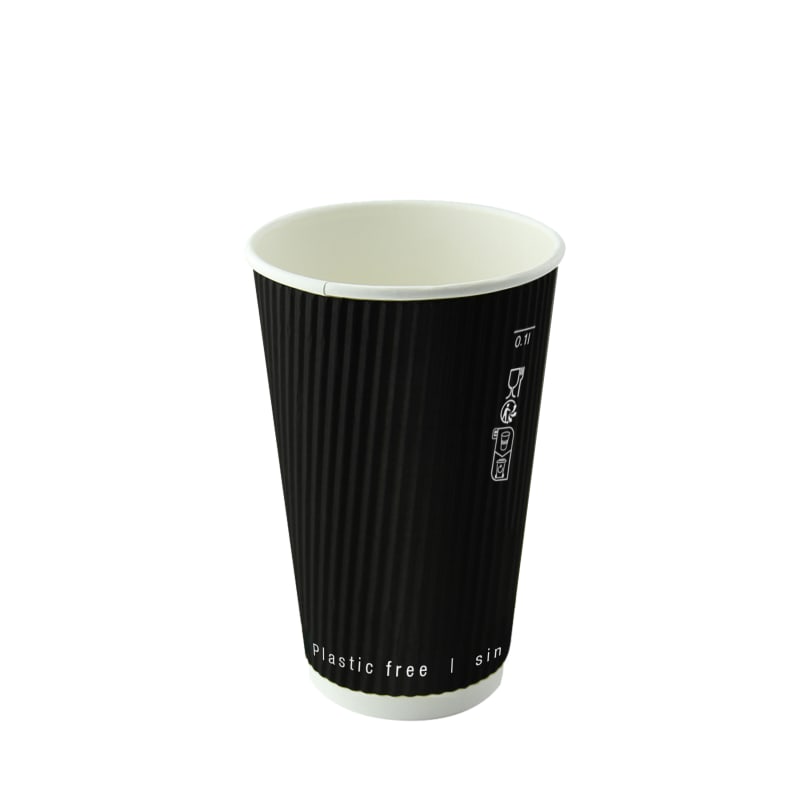 PacknWood 210GCRWB12N Black Rippled Wall Cup Plastic Free