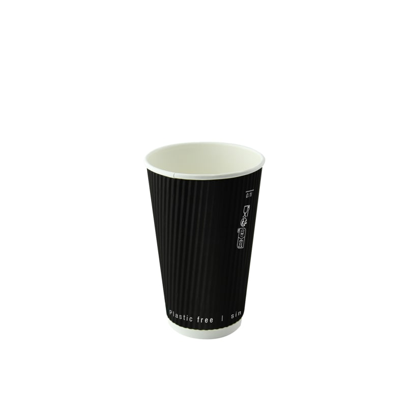 PacknWood 210GCRWB8N Black Rippled Wall Cup Plastic Free