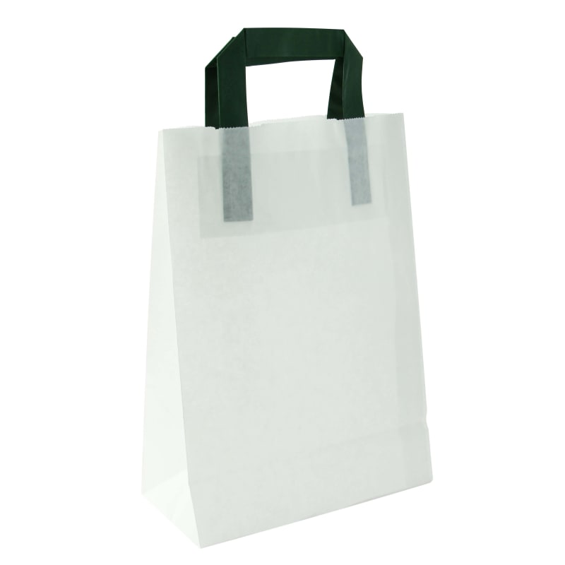 PacknWood 210MCABB White recycled paper carrier bag with green handles