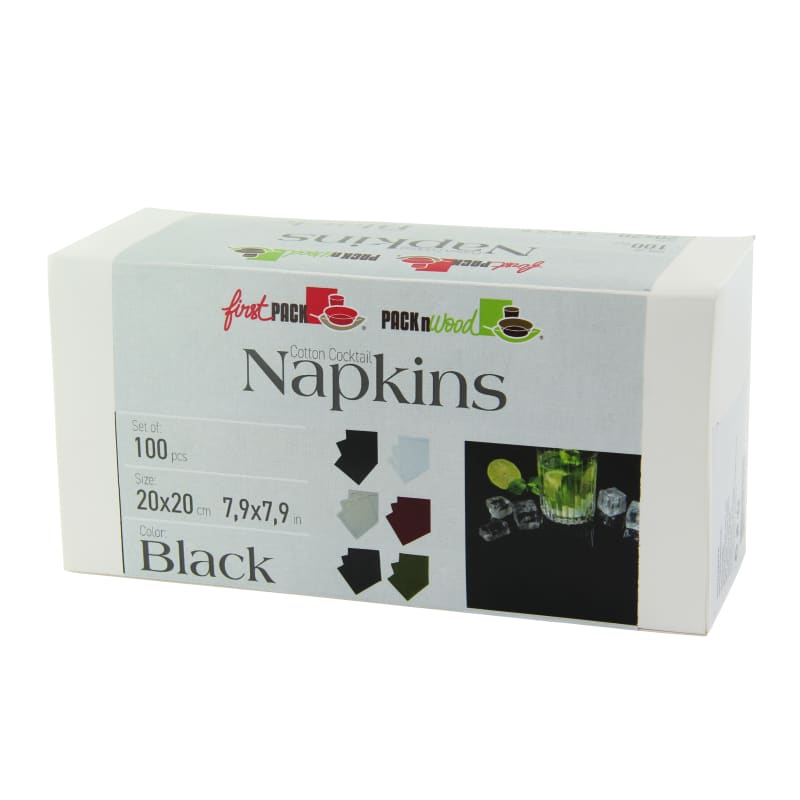 PacknWood 210SVCC20BK Luxury Black Night Cotton Cocktail Napkin