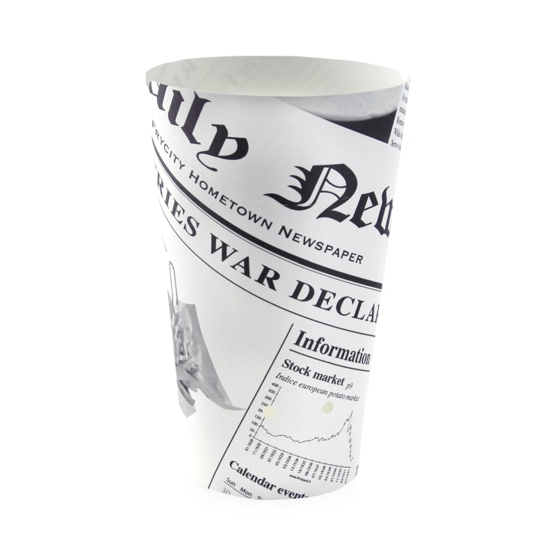 PacknWood 210TPASK20 HAPPY FRIES Newsprint Closable Perforated Snack Cup