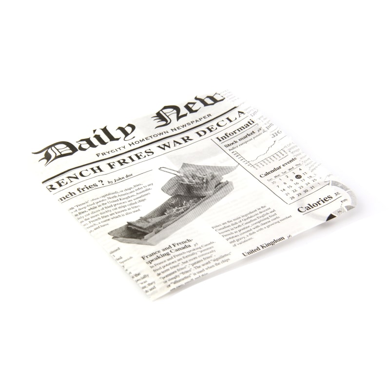 PacknWood 2CHPAPNEWS171 Greaseproof White Bag Opens 2 Sides with Newspaper Design