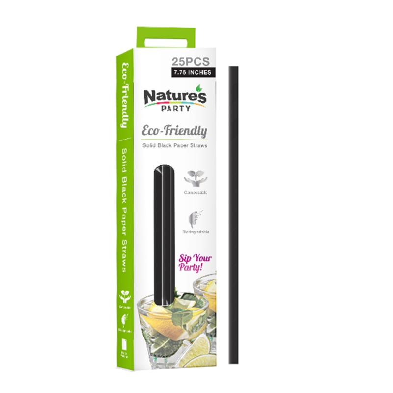 PacknWood 8NPCHP19FB1 Durable Full Black Paper Straws - Unwrapped