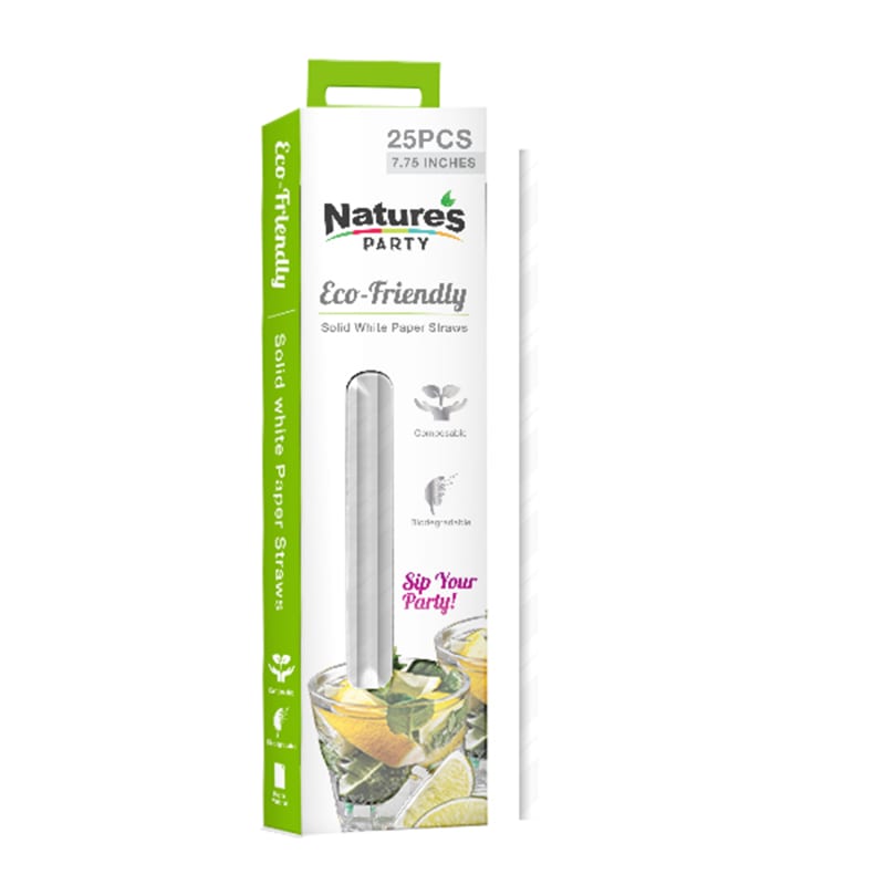PacknWood 8NPCHP19FW1 Durable Full White Paper Straws - Unwrapped