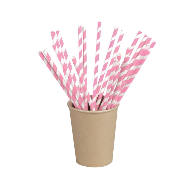 PacknWood 8NPCHP21PINK Pink Striped Paper Straws