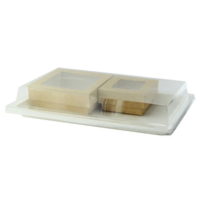 PacknWood APUKRAYB2 Sugarcane Tray Bento Box with 2 Kraft Window Box Compartments - 200 VIP Set