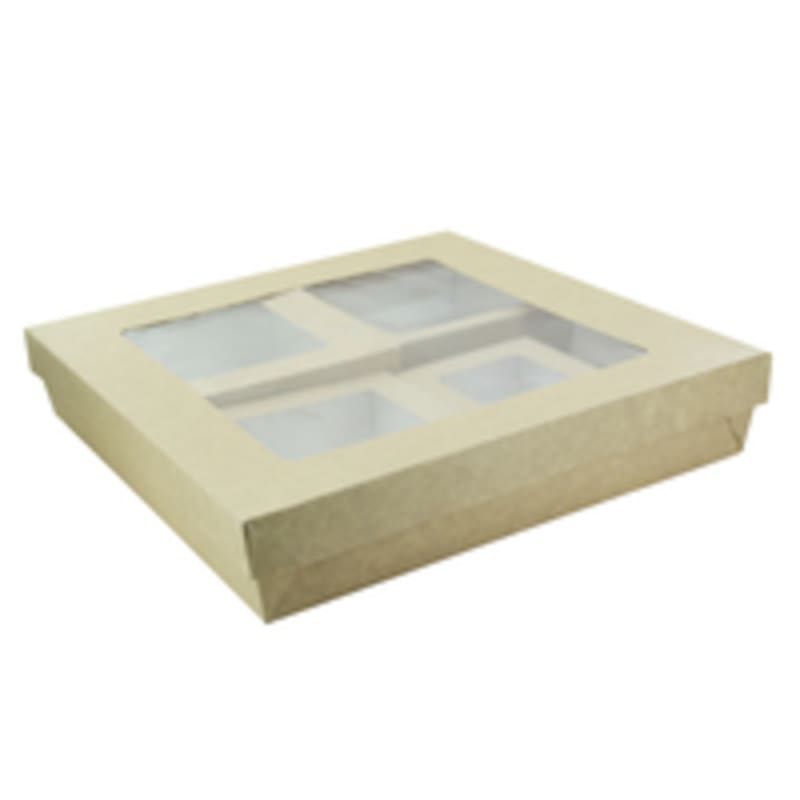 PacknWood KRAYKRAY4 Kraft Window Bento Box with 4 Window Box  Compartments  - 200 VIP Set