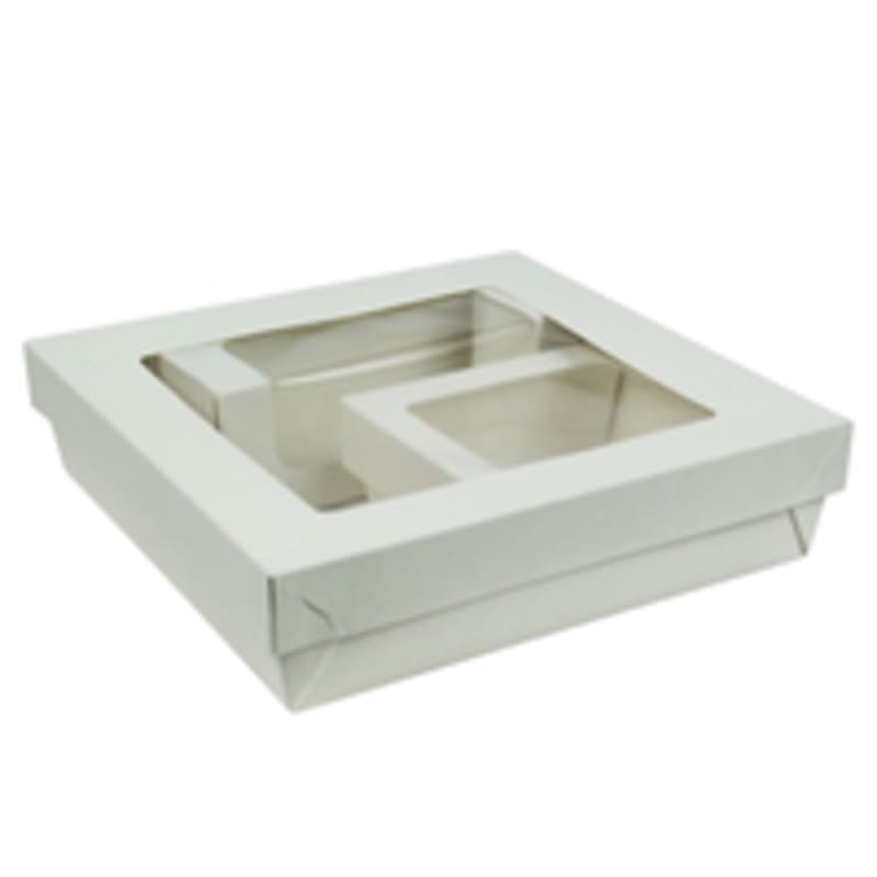 PacknWood KRAYWHCLAIR2 White Square Window Bento Box with 2 Compartments  - 200 VIP Set