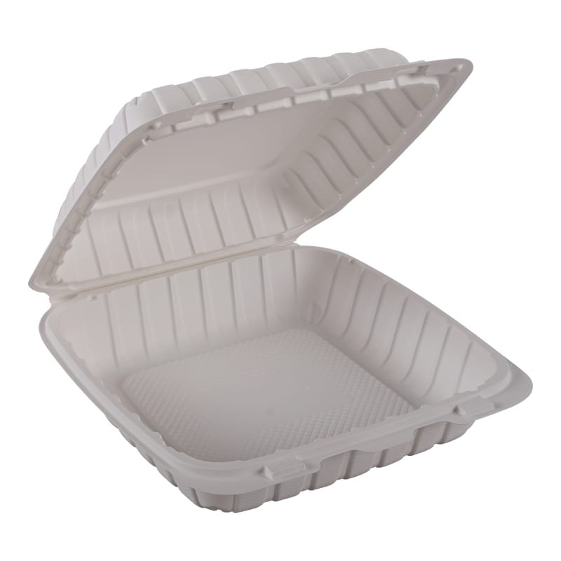 Empress EPPHL-91 Hinged Container Mineral Filled PP 9" x 9" x 3" Natural 1-Compartment