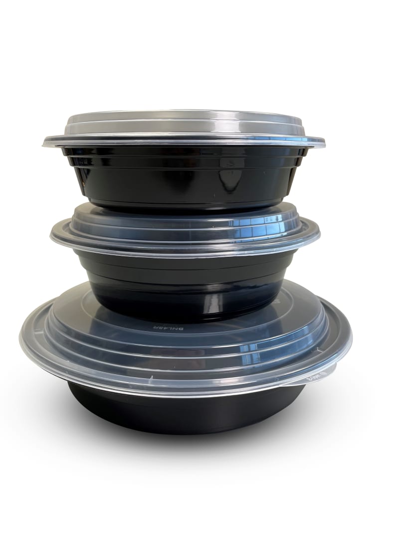 Empress EMBL24R 24 oz 7" Round Container Combo Black Base w/ Clear Lid