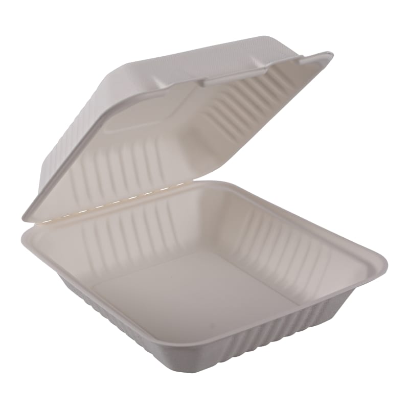 Empress EDHL-81-PF Hinged Container Molded Fiber 8"x8"x3.19" Natural White 1-Comp