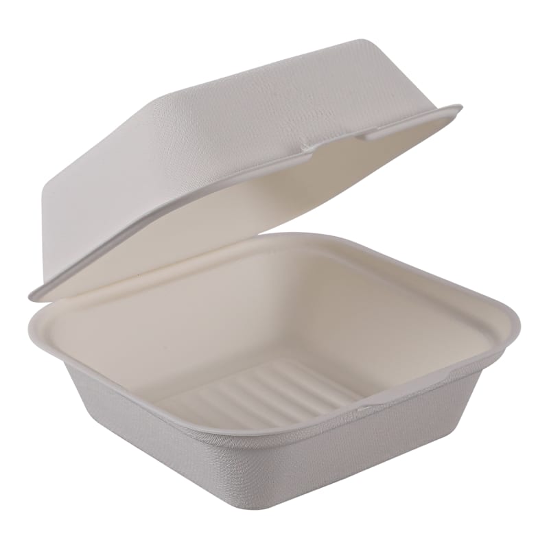 Empress EHL-66-PF Hinged Container Molded Fiber 6"x 6" x 3" Natural White PFAS Free