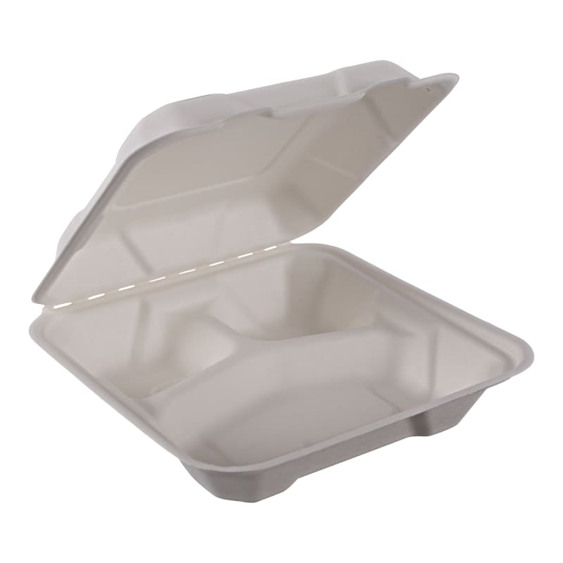 Empress EHL-83-PF Hinged Container Molded Fiber 8" x 8" x 2.5" Natural White 3-Comp