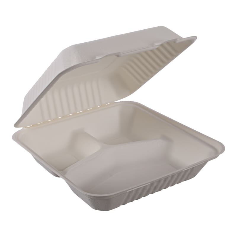 Empress EHL-93-PF Hinged Container Molded Fiber Deep 9"x9"x3" Natural White 3C PFAS Free