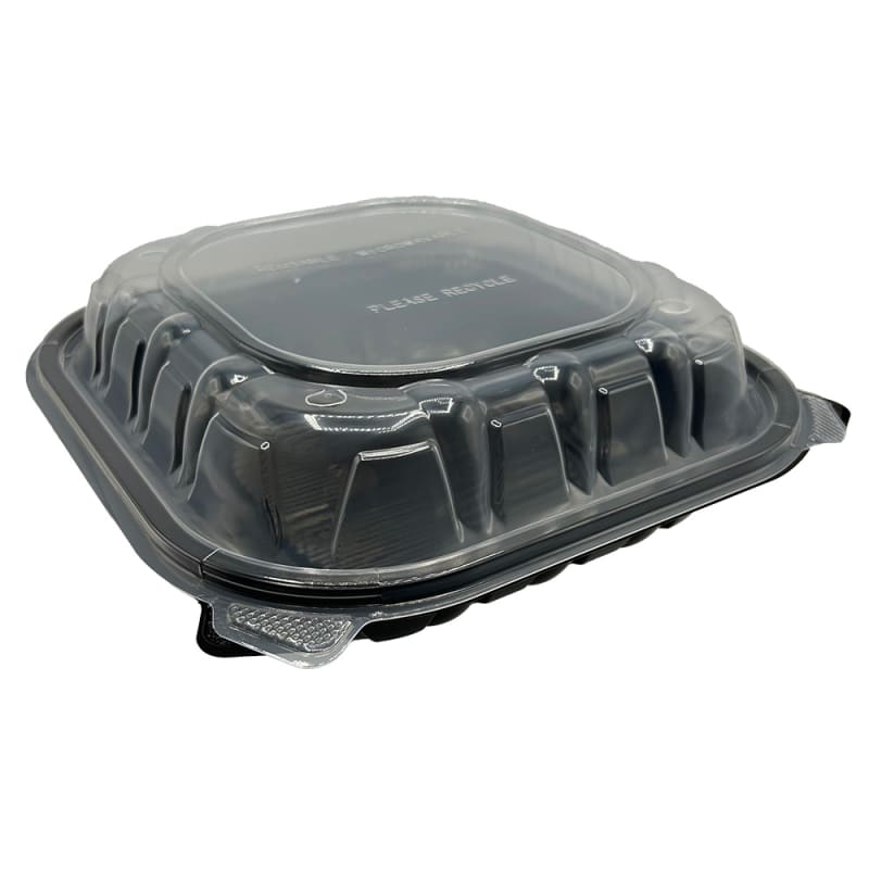 Empress EHLPPBKCL-91 PP Hinged Container Black/Clear Lid 9" x 9" x 3" , 1 Comp , Vented