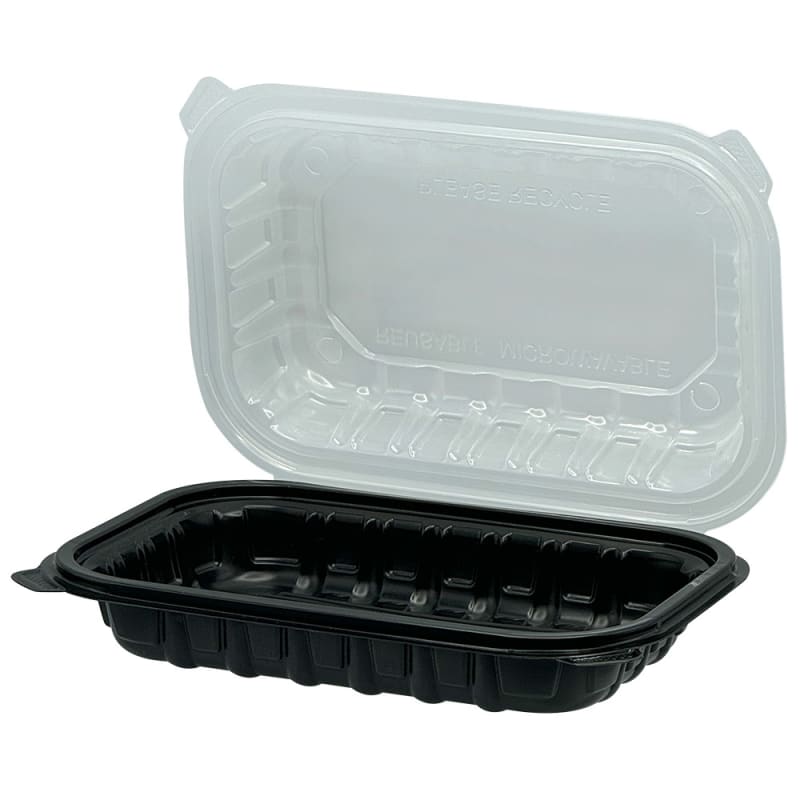 Empress EHLPPBKCL-96 PP Hinged Container Black/Clear Lid 9" x 6" x 3" , Vented
