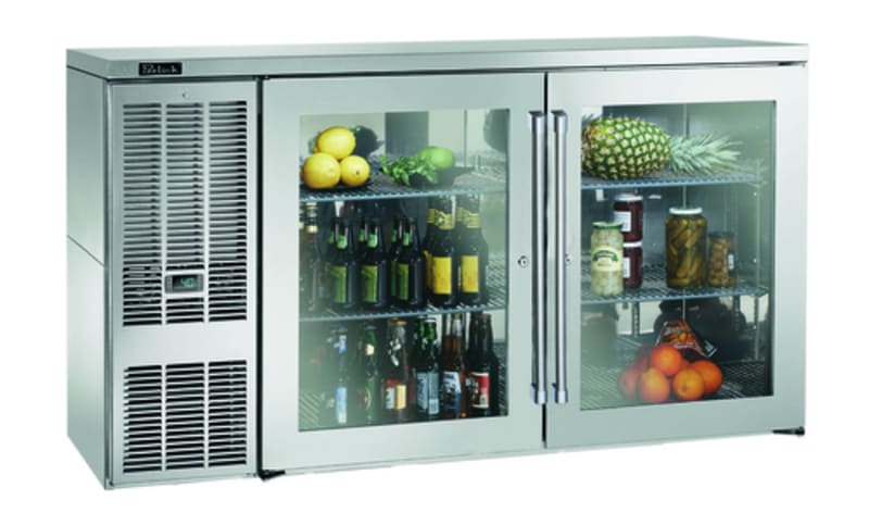 Perlick BBS60-SG-L-STK 2-Door Refrigerated Back Bar Cabinet, 60"W, Stainless Steel, Glass Doors, LED Lighting