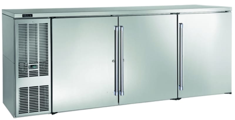 Perlick BBS84-SS-L-STK Refrigerated Back Bar Cabinet, 84" Wide, Stainless Steel, Three Solid Doors