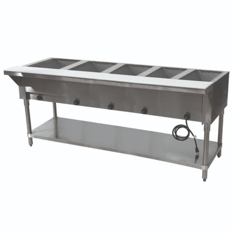 Advance Tabco HF-5E-240-X 5 Pan Electric Hot Food Table Open Shelf Base - 208-240 Volts