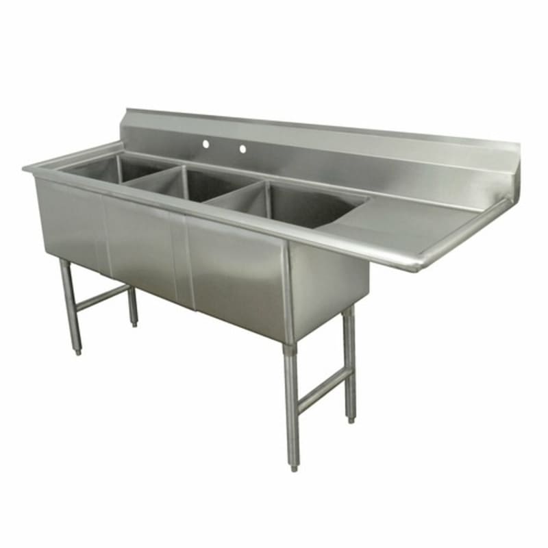 Advance Tabco FC-3-2424-24R-X Special Value Three Compartment Sink, 24" x 24" Bowls, with 24" Right Drainboard