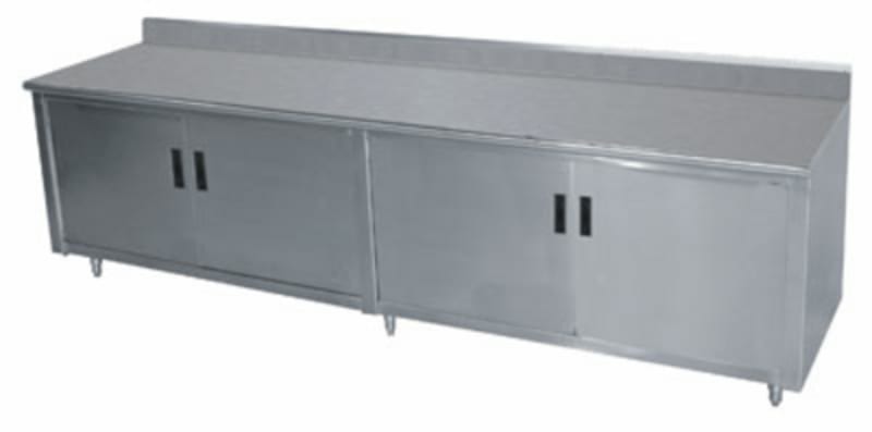 Advance Tabco EHK-SS-308M-X Cabinet Base Work Table, with 16 Gauge Type 304 Stainless Steel Top, Hinged Doors and 5" Backsplash - 96"W x 30"D x 40.5"H