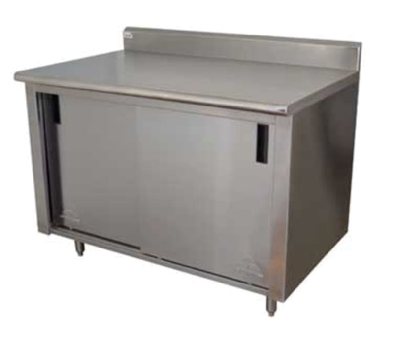 Advance Tabco ECK-SS-305M-X Enclosed Base Work Table, with 16 Gauge Type 304 Stainless Steel Top, Sliding Doors and 5" Backsplash - 60"W x 30"D x 40.5"H