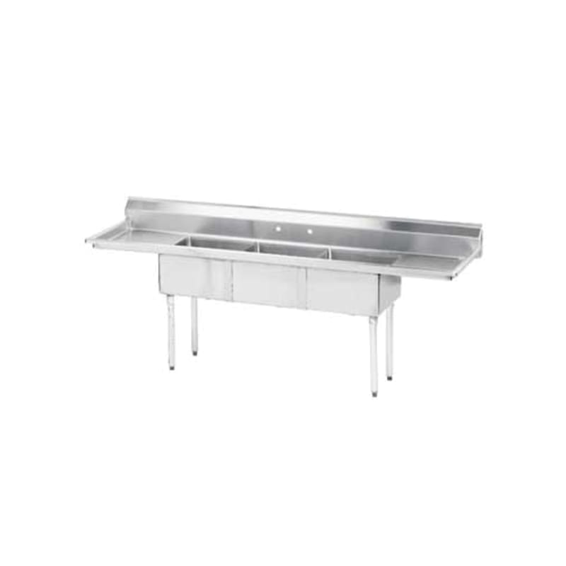 Advance Tabco FE-3-1620-18RL-X Three Compartment Sink, 16" x 20" Bowls, with 18" Dual Drainboards