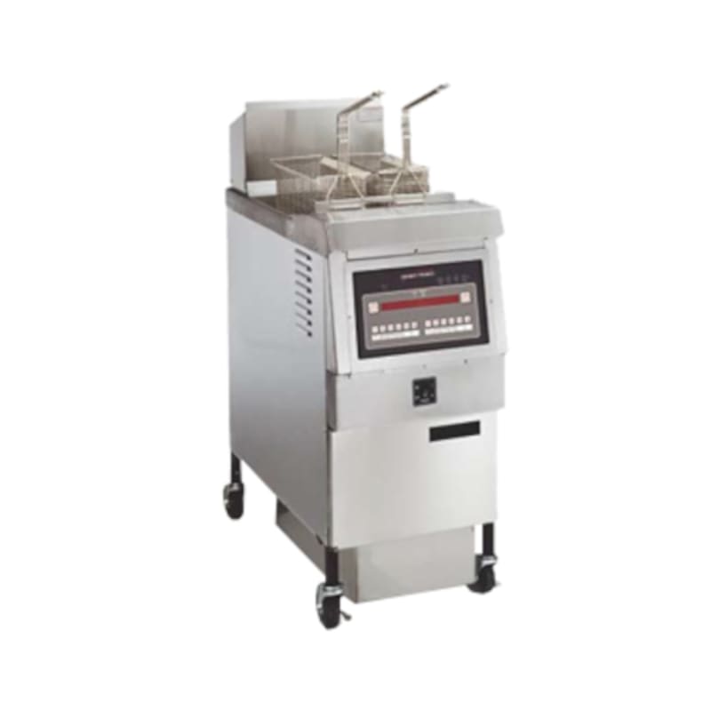 Henny Penny OFE321.11 65 lb. Open Pot Electric Floor Deep Fryer w/ 2 Half-Baskets and Computron 1000 Controller, 208V/3-Phase