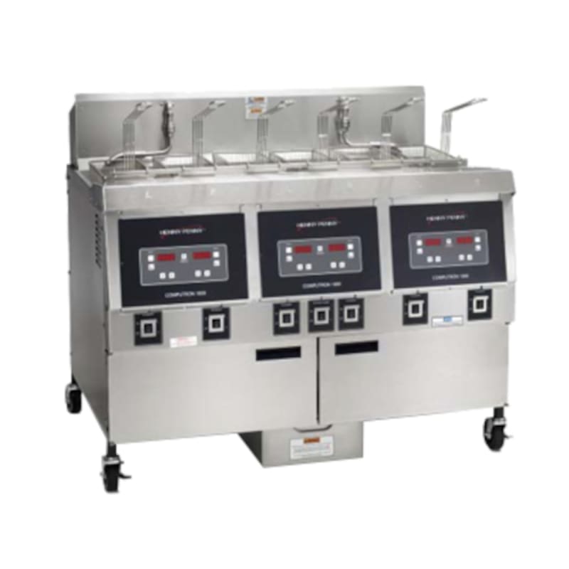 Henny Penny OFE323.05 (3) 65 lb. Open Pot Electric Floor Deep Fryer w/ 6 Half-Baskets and Computron 1000 Controllers, 208V/3-Phase