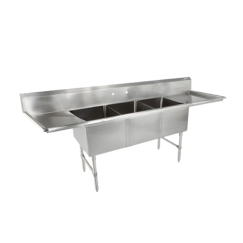 John Boos 3B18244-2D24-X "B" Series Three Compartment Sink, 18" x 24" Bowls, with Dual 24" Drainboards