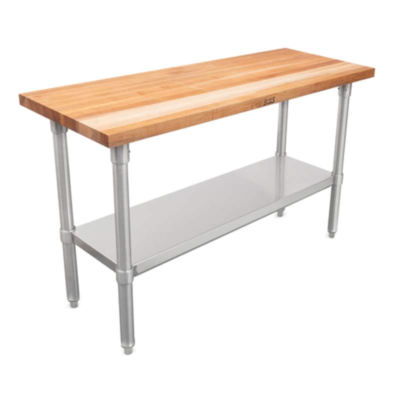 John Boos SNS1860-X 60" x 18" Wood Top Work Table with Stainless Steel Legs and Undershelf