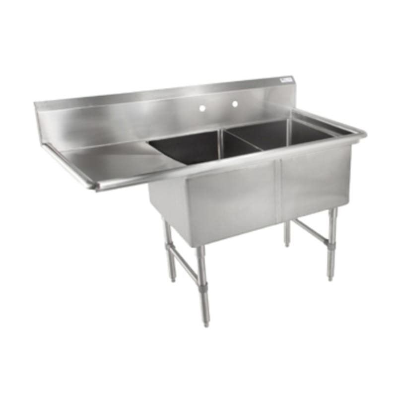 John Boos 2B18244-1D18L-X "B" Series Two Compartment Sink, 18" x 24" Bowls, with 18" Left Drainboard
