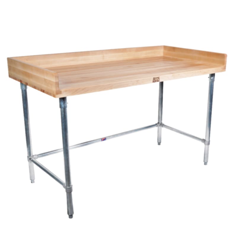 John Boos DSB09-X 96" x 30" Wood Baker's Top Work Table with Stainless Steel Legs and Open Base